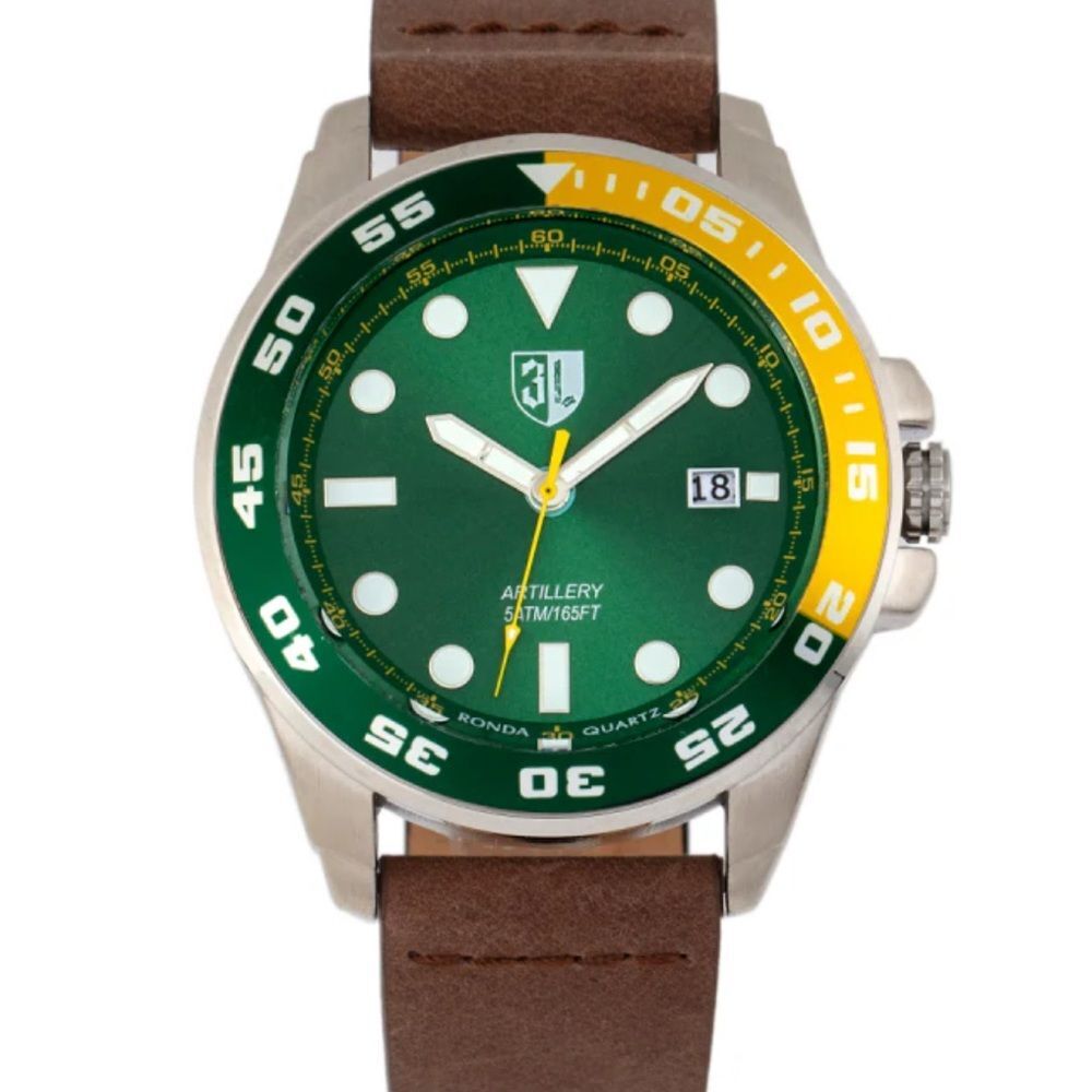Three Leagues Artillery Leather-Band Watch with Date
